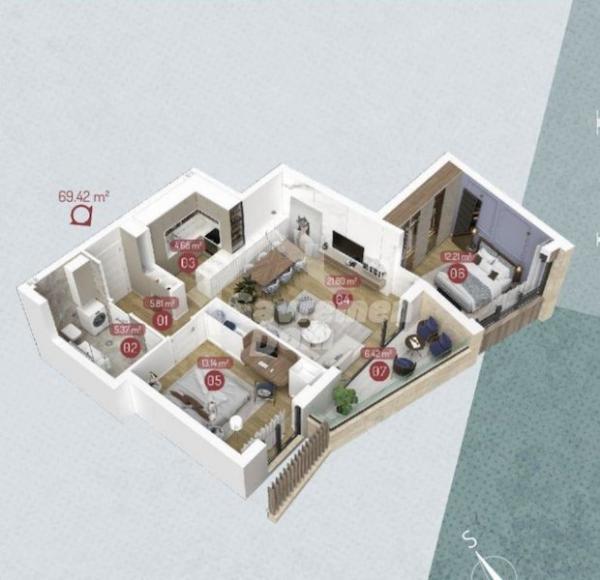 Glavna slika -Trosoban, 69m2, ima lift