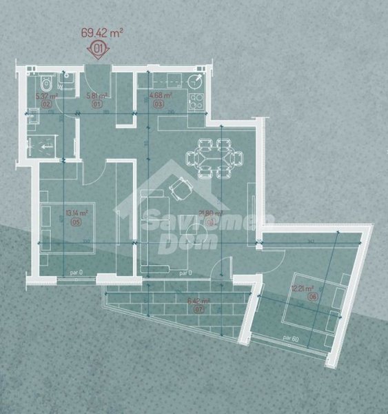 Slika 1 - Trosoban, 69m2, ima lift