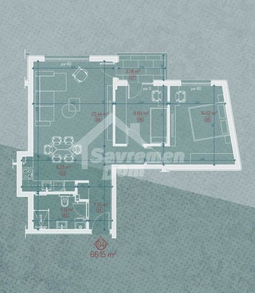 Slika 1 - Trosoban, 66m2, ima lift