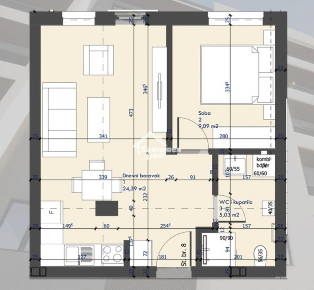 Glavna slika -Dvosoban, 39m2, ima lift