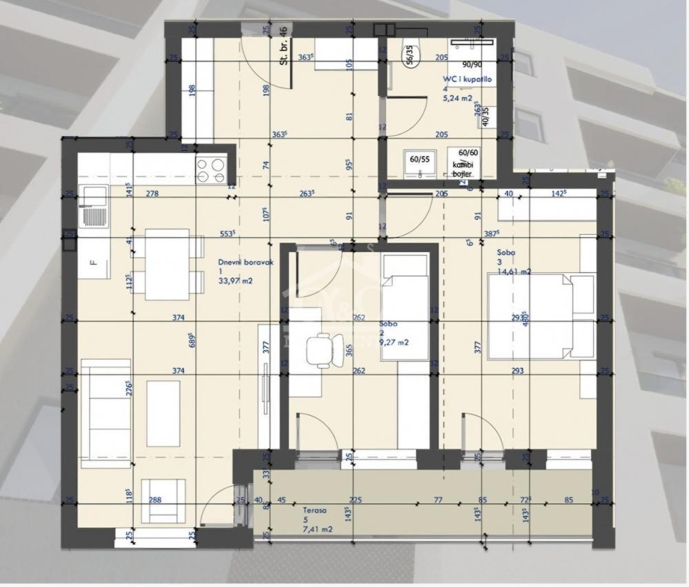 Glavna slika -Dvoiposoban, 70m2, Kragujevac centar Kragujevac, sa terasom, ima lift