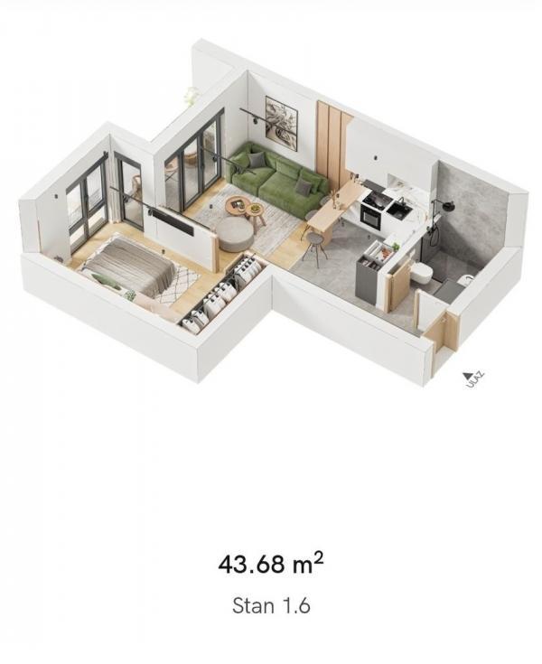 Glavna slika -Jednoiposoban, 43m2, sa terasom, ima lift