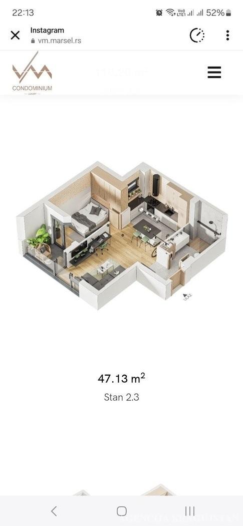 Glavna slika -Jednoiposoban, 47m2, sa terasom, ima lift