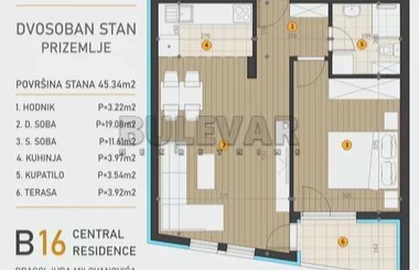 Slika 2 - Dvosoban, 45m2, Dragoljuba Milovanovića Bene Kragujevac, sa terasom, ima lift