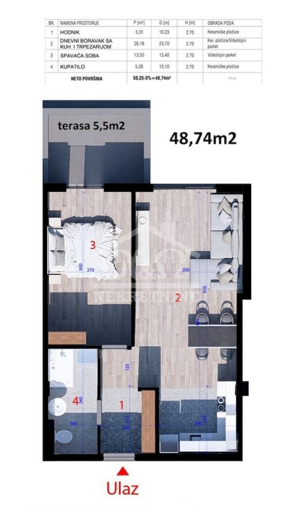 Glavna slika -Jednoiposoban, 48m2, Aerodrom Kragujevac, sa terasom, ima lift