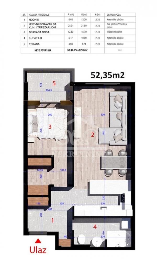 Slika 3 - Jednoiposoban, 48m2, Aerodrom Kragujevac, sa terasom, ima lift
