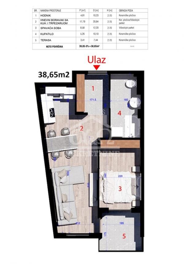 Slika 4 - Jednoiposoban, 48m2, Aerodrom Kragujevac, sa terasom, ima lift