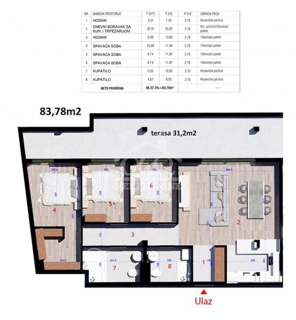Slika 5 - Jednoiposoban, 48m2, Aerodrom Kragujevac, sa terasom, ima lift