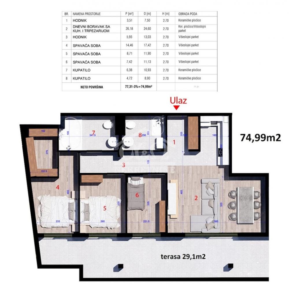 Slika 6 - Jednoiposoban, 48m2, Aerodrom Kragujevac, sa terasom, ima lift