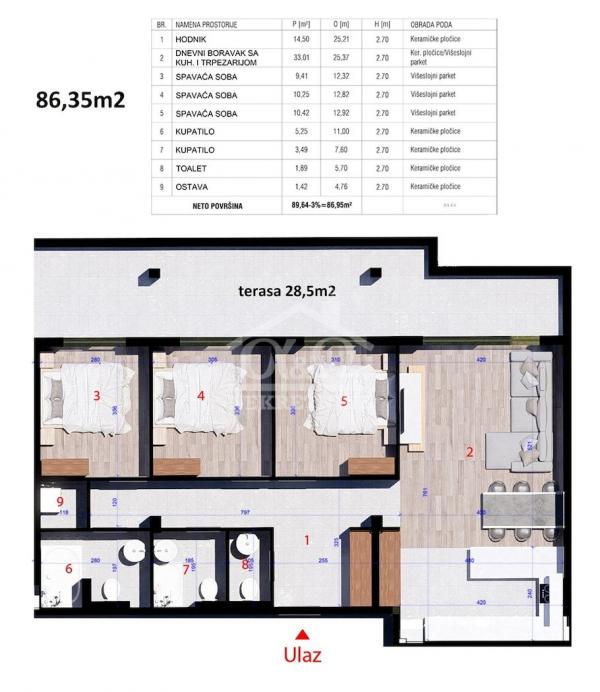 Slika 7 - Jednoiposoban, 48m2, Aerodrom Kragujevac, sa terasom, ima lift