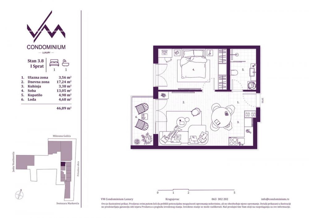 Slika 1 - Jednoiposoban, 46m2, sa terasom, ima lift