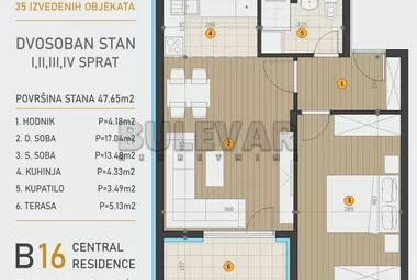 Slika 2 - Dvosoban, 48m2, Dragoljuba Milovanovića Bene Kragujevac, sa terasom, ima lift