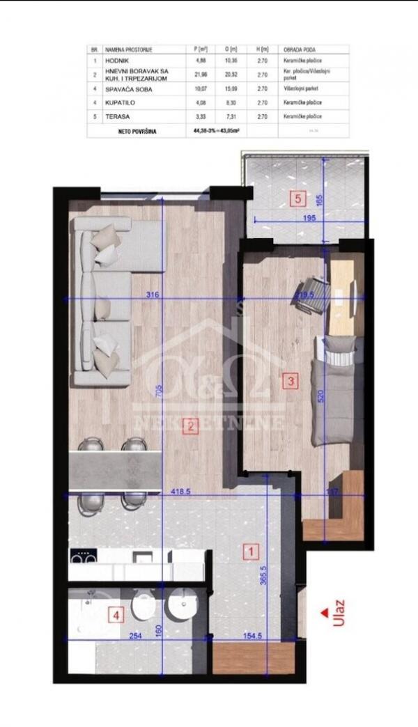 Glavna slika -Jednoiposoban, 43m2, Aerodrom Kragujevac, sa terasom, ima lift