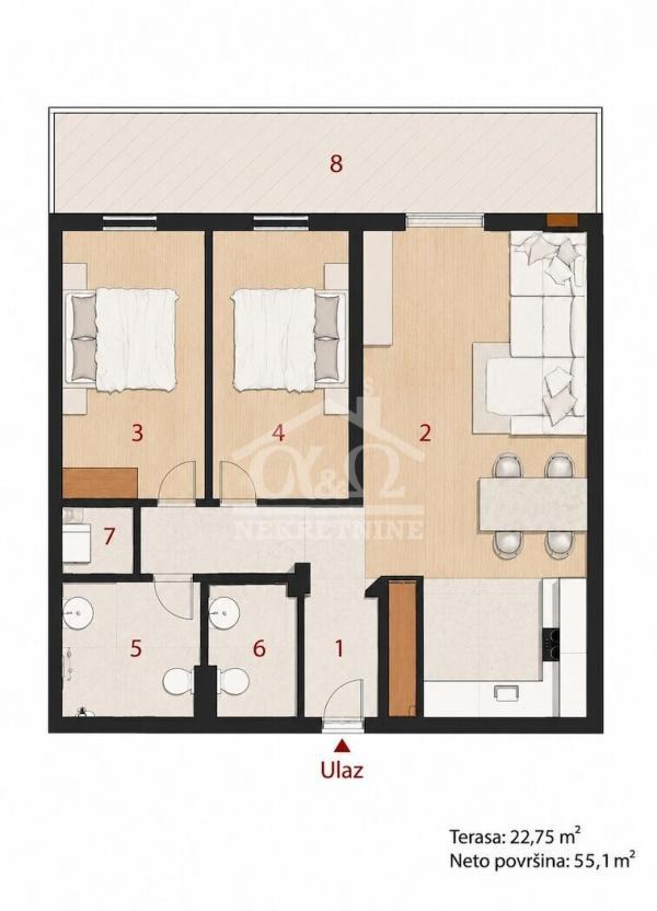 Glavna slika -Dvoiposoban, 55m2, Aerodrom Kragujevac, sa terasom, ima lift