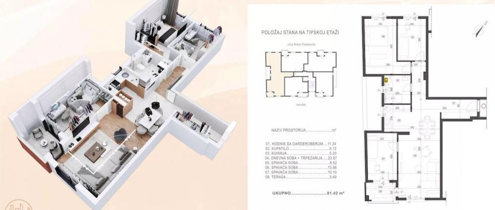 Glavna slika -Četvorosoban, 81m2, sa terasom, ima lift