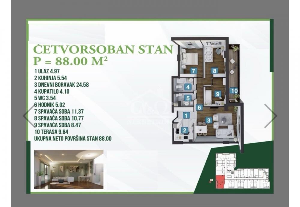 Slika 11 - Četvorosoban, 88m2, Bubanj Kragujevac, sa terasom, ima lift