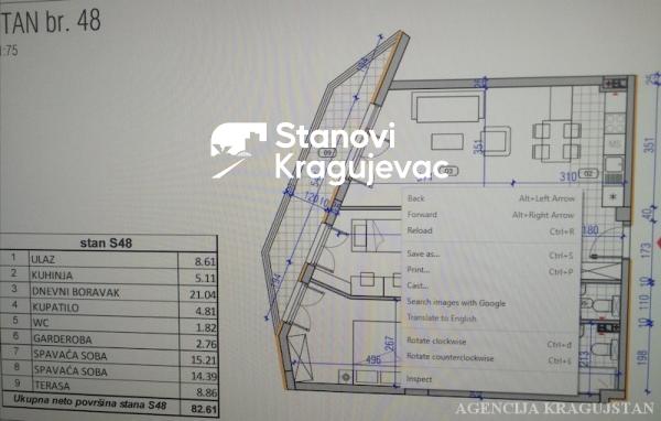 Slika 1 - Troiposoban, 82m2, Kragujevac centar Kragujevac, sa terasom, ima lift
