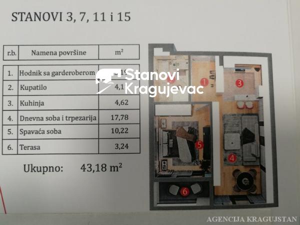 Slika 1 - Jednosoban, 76m2, Aerodrom Kragujevac, sa terasom, ima lift