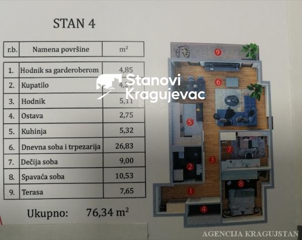 Slika 4 - Jednosoban, 76m2, Aerodrom Kragujevac, sa terasom, ima lift