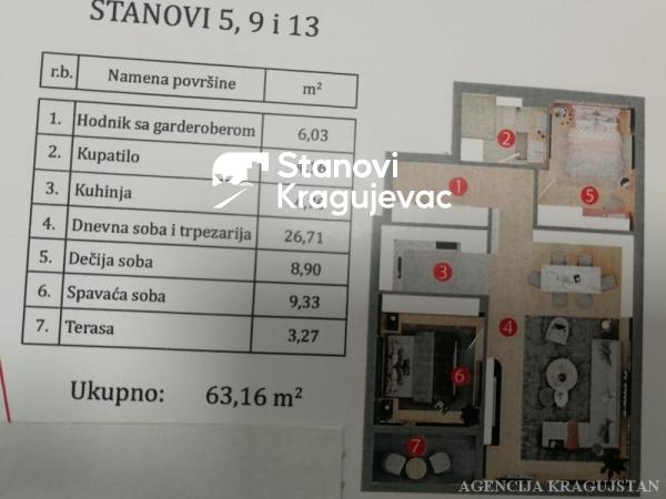 Slika 2 - Jednosoban, 76m2, Aerodrom Kragujevac, sa terasom, ima lift