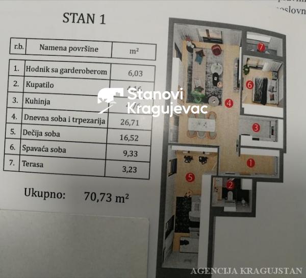 Slika 3 - Jednosoban, 76m2, Aerodrom Kragujevac, sa terasom, ima lift