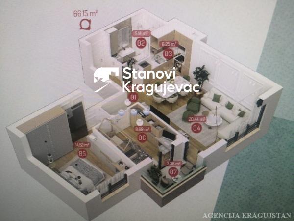 Glavna slika -Trosoban, 66m2, sa terasom, ima lift