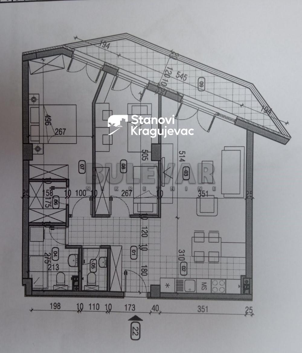 Slika 1 - Troiposoban, 82m2, Zmaj Jovina Kragujevac, sa terasom