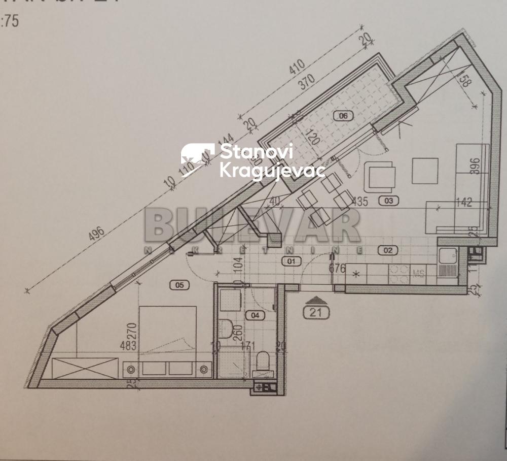 Slika 4 - Dvosoban, 50m2, Zmaj Jovina Kragujevac, sa terasom