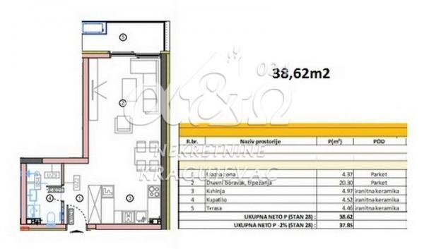 Glavna slika -Jednosoban, 38m2, sa terasom, ima lift