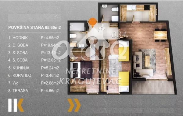 Slika 2 - Četvorosoban, 73m2, sa terasom, ima lift